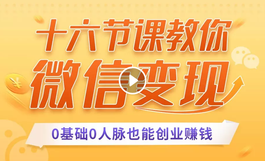 十六节课教你零基础微信变现,用单品打爆市场,每月收入超过10万+|淘骐网赚资源库