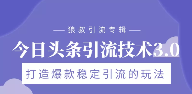 狼叔今日头条引流技术3.0,打造爆款稳定引流的玩法,VLOG引流技术|淘骐网赚资源库