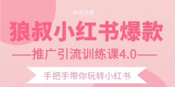 狼叔小红书爆款推广引流训练课4.0,手把手带你玩转小红书|淘骐网赚资源库