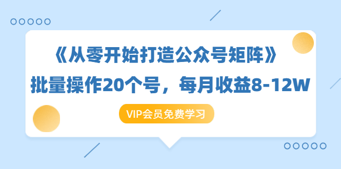 《从零开始打造公众号矩阵》批量操作20个号,每月收益大概8-12W(44节课)|淘骐网赚资源库