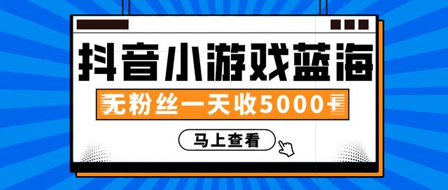 赚钱计划:抖音小游戏蓝海项目,无粉丝一天收入5000+|淘骐网赚资源库