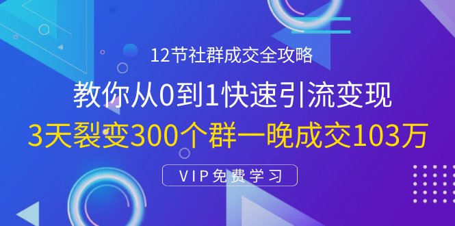 12节社群成交全攻略:从0到1快速引流变现,3天裂变300个群一晚成交103万|淘骐网赚资源库
