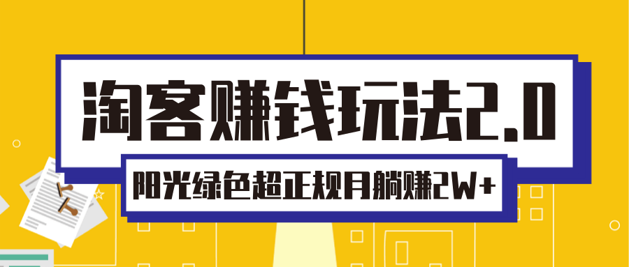 淘客赚钱玩法2.0,阳光绿色超正规项目,月躺赚2W+【视频课程】|淘骐网赚资源库