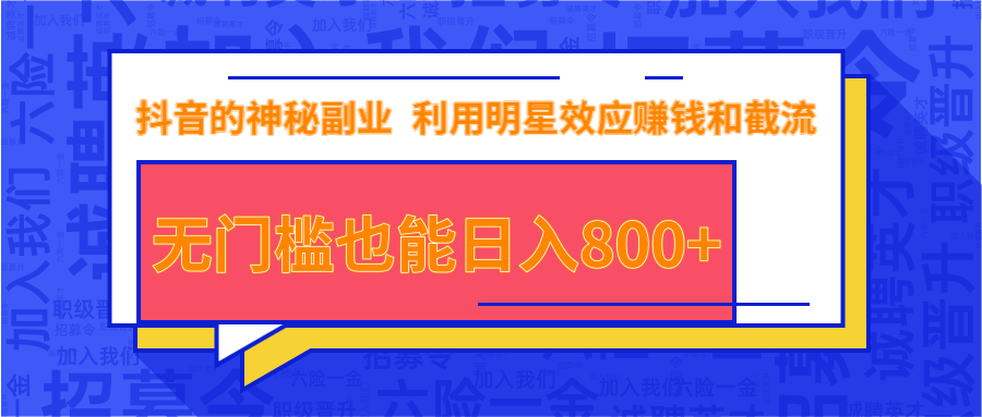 抖音上神秘副业项目，利用明星效应赚钱和截流，无门槛也能日入800+|淘骐网赚资源库