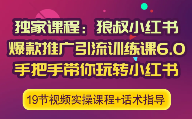 狼叔小红书爆款推广引流训练课6.0,手把手带你玩转小红书|淘骐网赚资源库