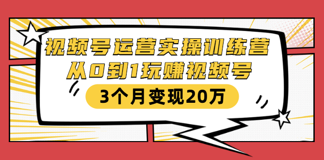 视频号运营实操训练营:从0到1玩赚视频号,3个月变现20万|淘骐网赚资源库