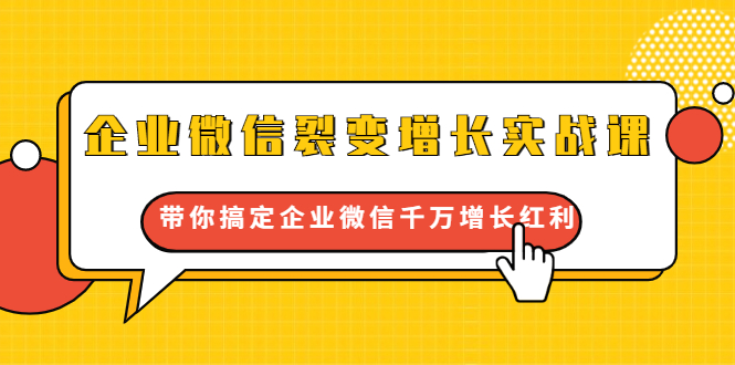 企业微信裂变增长实战课:带你搞定企业微信千万增长红利,新流量-新玩法|淘骐网赚资源库