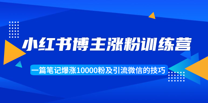 小红书博主涨粉训练营:一篇笔记爆涨10000粉及引流微信的技巧|淘骐网赚资源库