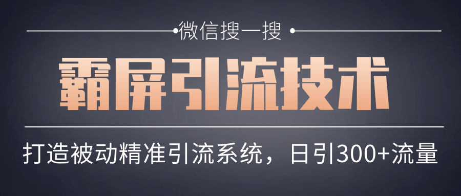 微信搜一搜霸屏引流技术,打造被动精准引流系统,轻松日引300+流量|淘骐网赚资源库