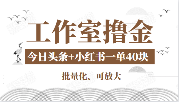 工作室撸金二件套:撸今日头条原创收益+小红书一单利润40块项目|淘骐网赚资源库