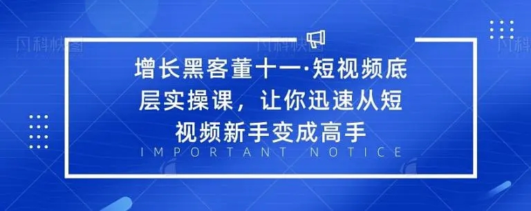 增长黑客董十一·短视频底层实操课,从短视频新手变成高手|淘骐网赚资源库