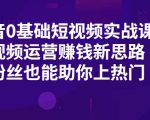抖音0基础短视频实战课,短视频运营赚钱新思路,零粉丝也能助你上热门|淘骐网赚资源库