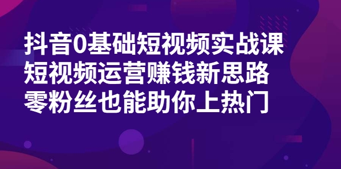 抖音0基础短视频实战课，短视频运营赚钱新思路，零粉丝也能助你上热门|淘骐网赚资源库