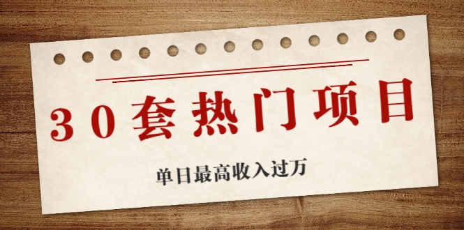 30套热门项目:单日最高收入过万 (网赚项目、朋友圈、涨粉套路、抖音、快手)等|淘骐网赚资源库