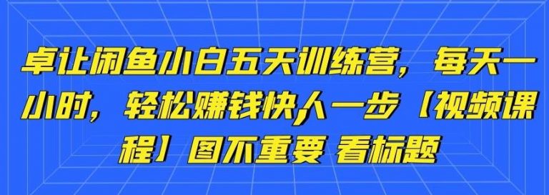 卓让闲鱼小白五天训练营，每天一小时，轻松赚钱快人一步|淘骐网赚资源库