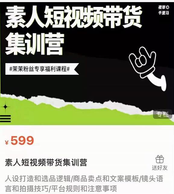 夜草与千里马素人短视频带货集训营，薛辉团队价值599|淘骐网赚资源库