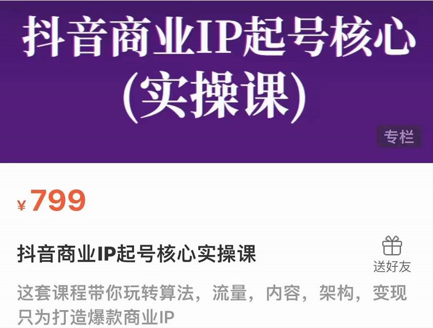 抖音商业IP起号核心实操课,带你玩转算法,流量,内容,架构,变现|淘骐网赚资源库