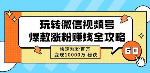 玩转微信视频号爆款涨粉赚钱全攻略,快速涨粉百万变现万元秘诀|淘骐网赚资源库