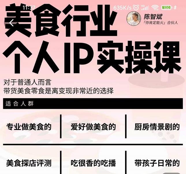 美食行业个人IP实操课,对于普通人而言,带货美食零食是离变现非常近的选择|淘骐网赚资源库