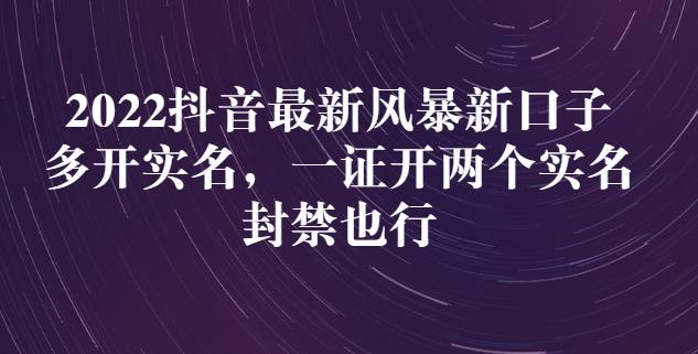 2022抖音最新风暴新口子:多开实名,一整开两个实名,封禁也行|淘骐网赚资源库