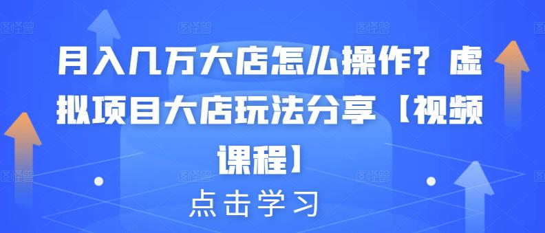 月入几万大店怎么操作?虚拟项目大店玩法分享【视频课程】|淘骐网赚资源库