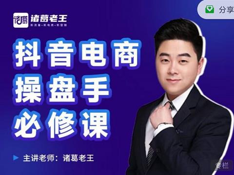 诸葛老王-抖音电商操盘手必修课:顶层设计,起号破局,爆款运营,数据分析|淘骐网赚资源库
