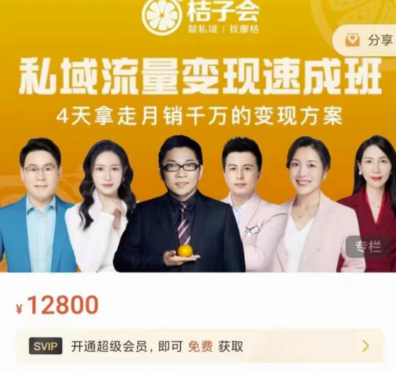 桔子会·私域流量变现速成班,4天拿走月销千万的变现方案 价值12800元|淘骐网赚资源库