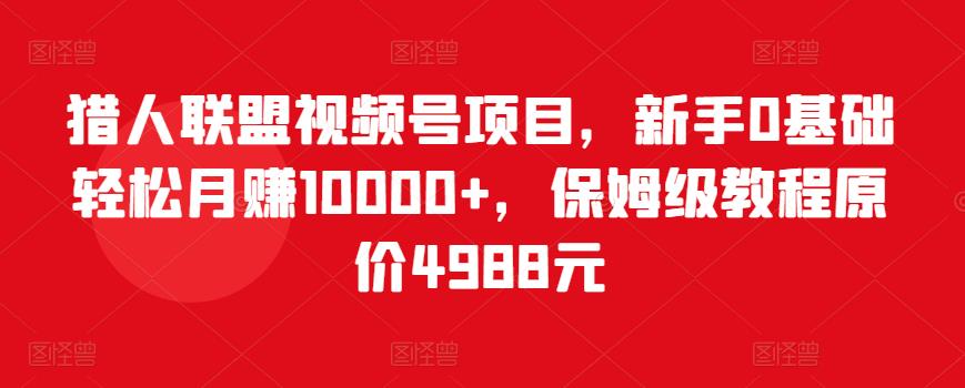 猎人联盟视频号项目,新手0基础轻松月赚10000+,保姆级教程原价4988元|淘骐网赚资源库