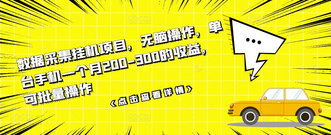 数据采集挂机项目,无脑操作,单台手机一个月200-300的收益,可批量操作|淘骐网赚资源库