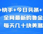 抖音+快手+今日头条+番茄畅听，全网最新的自动挂机撸金币，每天几十块美滋滋|淘骐网赚资源库