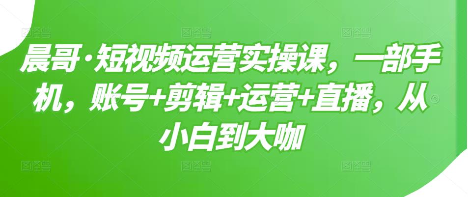 晨哥·短视频运营实操课,一部手机,账号+剪辑+运营+直播,从小白到大咖|淘骐网赚资源库