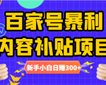 百家号暴利内容补贴项目,图文10元一条,视频30一条,新手小白日赚300+|淘骐网赚资源库