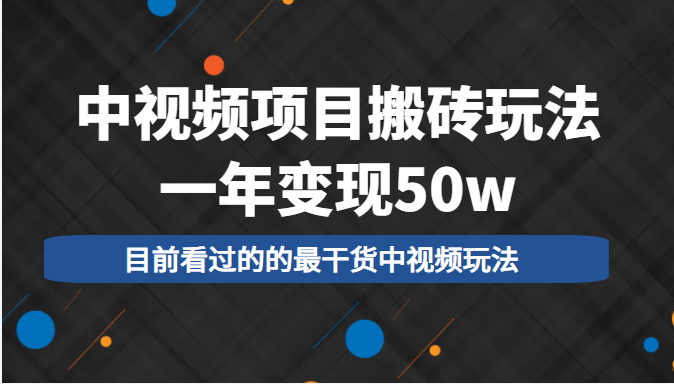 中视频项目搬砖玩法，一年变现50w，目前看过的的最干货中视频玩法|淘骐网赚资源库
