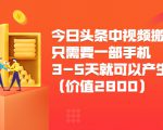 今日头条中视频搬运项目,只需要一部手机3-5天就可以产生利润(价值2800元)|淘骐网赚资源库