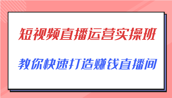 短视频直播运营实操班,直播带货精细化运营实操,教你快速打造赚钱直播间|淘骐网赚资源库