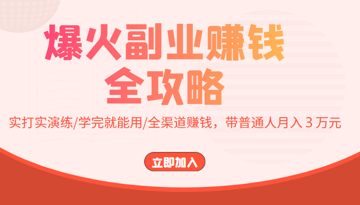 爆火副业赚钱全攻略:实打实演练/学完就能用/全渠道赚钱,带普通人月入3万元|淘骐网赚资源库