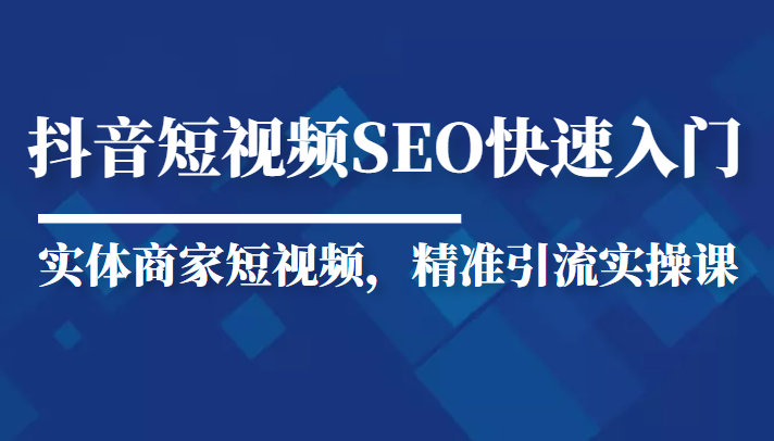 抖音短视频Seo搜索排名优化新手快速入门教程，实体商家短视频，精准引流实操课|淘骐网赚资源库