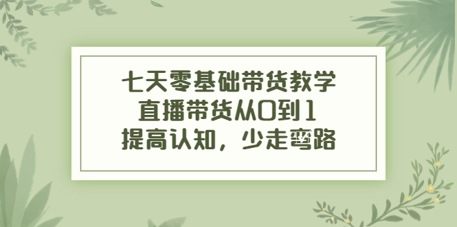 七天零基础带货教学,直播带货从0到1,提高认知,少走弯路|淘骐网赚资源库