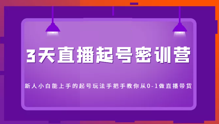 3天直播起号密训营,新人小白能上手的起号玩法,手把手教你从0-1做直播带货|淘骐网赚资源库