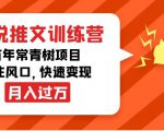 小说推文训练营,万年常青树项目,抓住风口,快速变现月入过万|淘骐网赚资源库