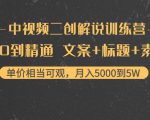 中视频二创解说训练营:从0到精通 文案+标题+素材、月入5000到5W|淘骐网赚资源库