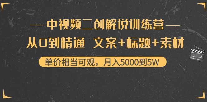 中视频二创解说训练营:从0到精通 文案+标题+素材、月入5000到5W|淘骐网赚资源库
