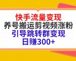 快手流量变现,养号搬运剪视频涨粉,引导跳转群变现日赚300+|淘骐网赚资源库