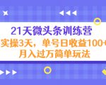 21天微头条训练营,实操3天,单号日收益100+月入过万简单玩法|淘骐网赚资源库