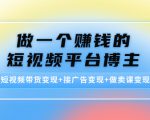 做一个赚钱的短视频平台博主:短视频带货变现+接广告变现+做卖课变现|淘骐网赚资源库