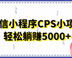 微信小程序CPS小项目,有微信就能做,轻松上手躺赚5000+|淘骐网赚资源库