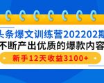 头条爆文训练营202202期,不断产出优质的爆款内容,新手12天收益3100+|淘骐网赚资源库