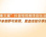 “毒文案”抖音短视频项目玩法,小程序拿图即可变现,复盘经验分享给大家|淘骐网赚资源库