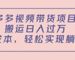 多多视频带货项目,搬运日入过万,0成本,轻松实现躺赚(教程+软件)|淘骐网赚资源库