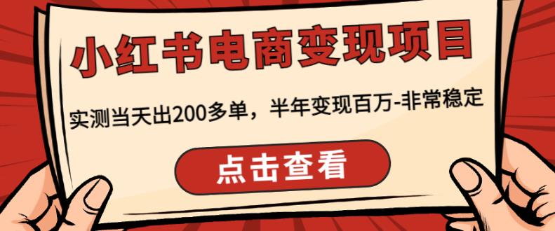 顽石·小红书电商变现项目,实测当天出200多单,半年变现百万,非常稳定|淘骐网赚资源库